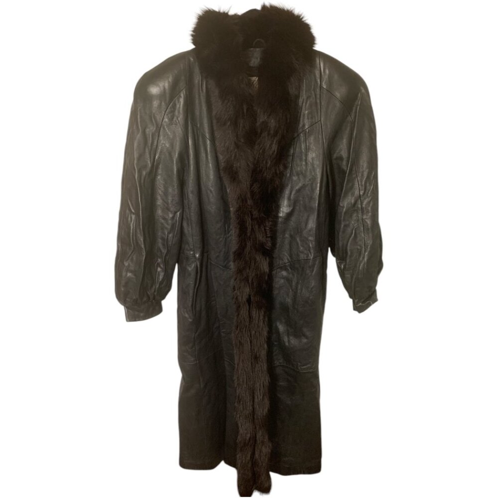 Rallee Korea Thermolite Genuine Leather Dyed Fox Fur Trim Long Coat SM $2,995.00